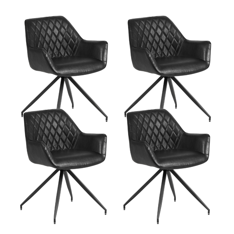 Set of 4 Industrial Dining Chairs Gian Black - With Armrests 