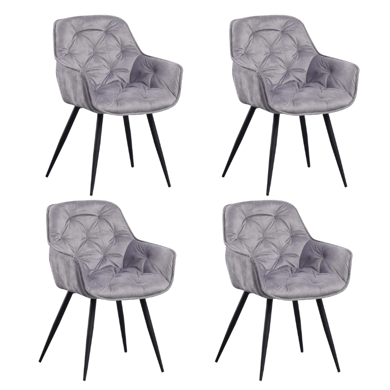 Chic Dining Chair Velvet Grey Fabric Audrey - With Armrests