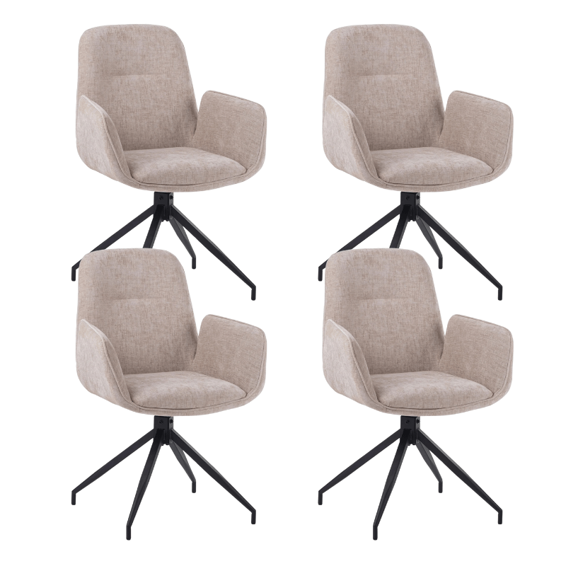 Set of 4 Swivel Dining Chairs Nela Chenille Beige - With Armrests 