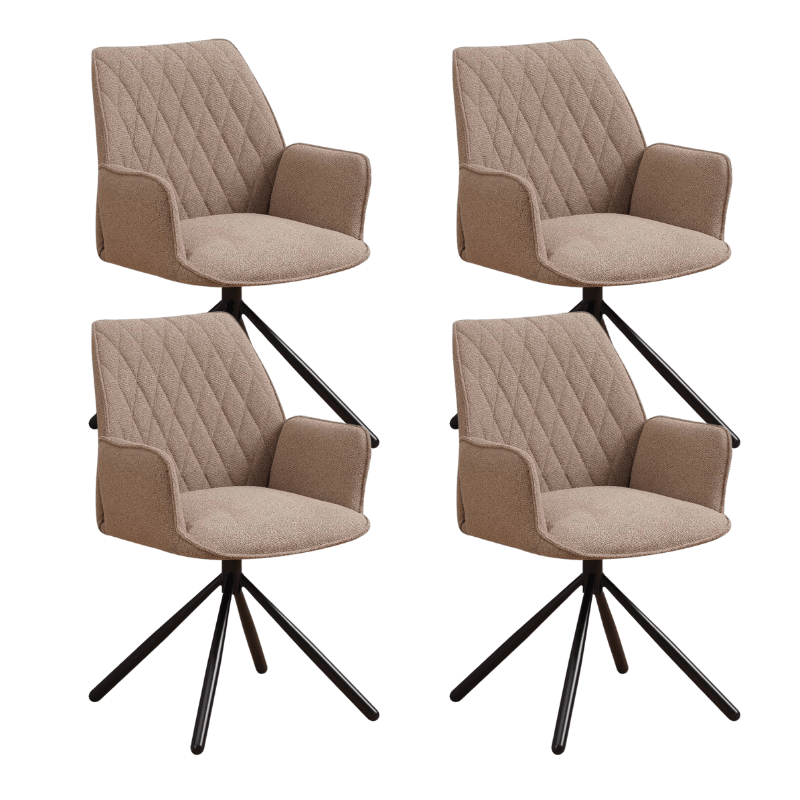 Set of 4 Swivel Dining Chairs Novan Taupe Bouclé – 180° Swivel 