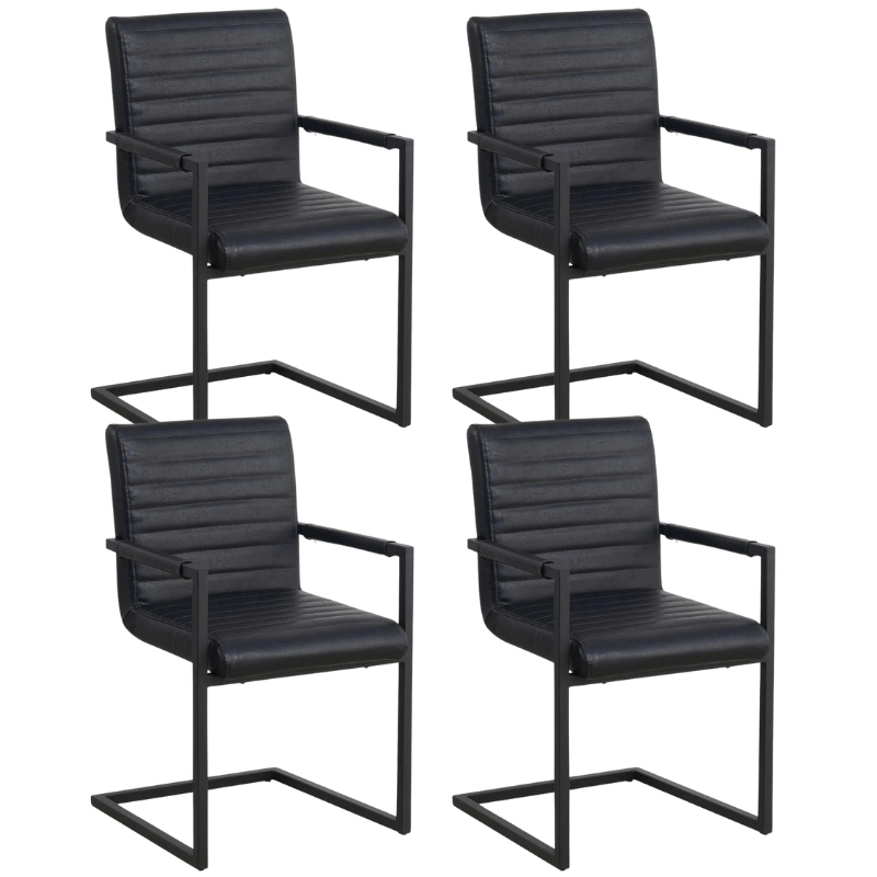 Set of 4 Dining Chairs Kuba Industrial Black - Faux Leather - With Armrests 