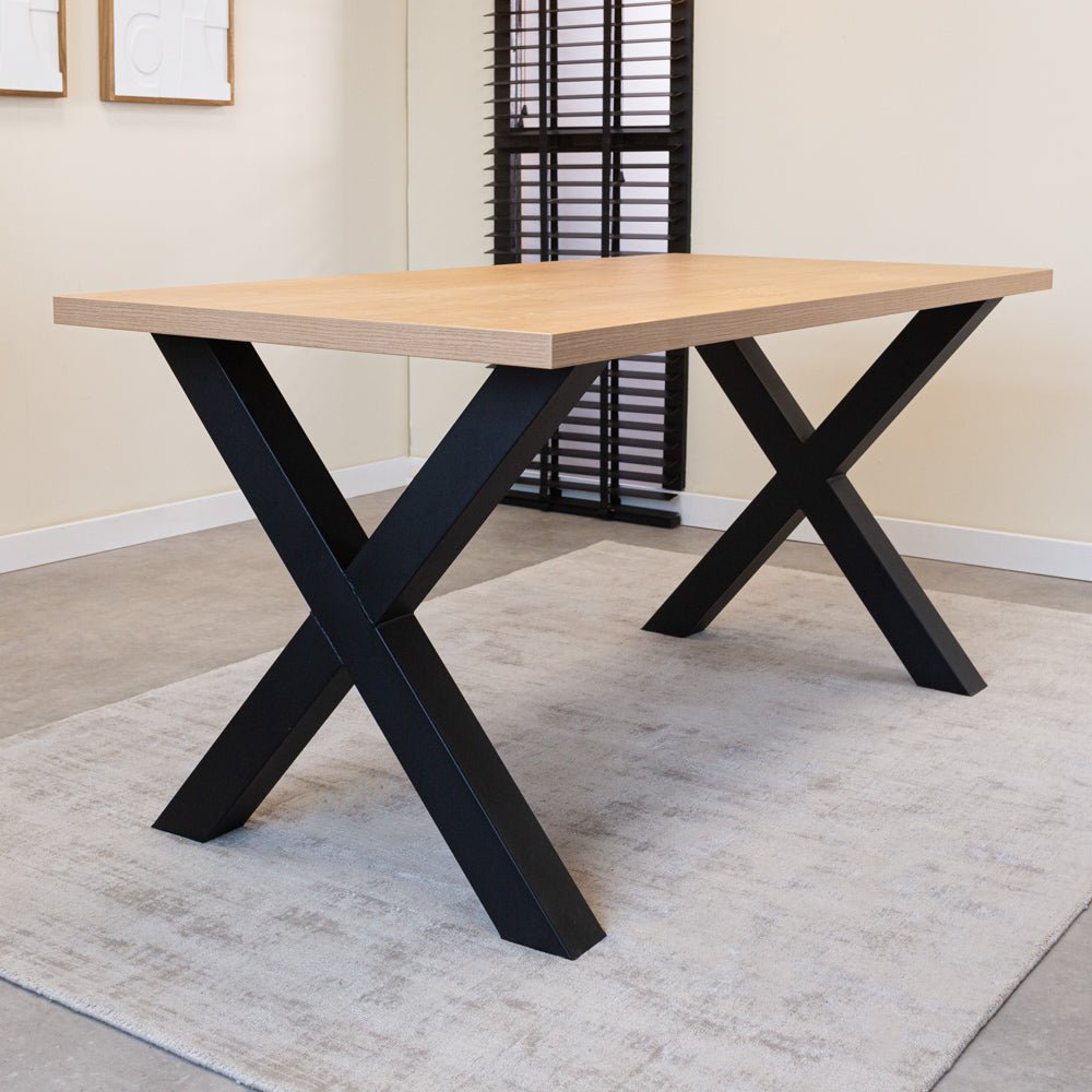 Dining Table Lenzo Rustic Oak - Black X-Leg