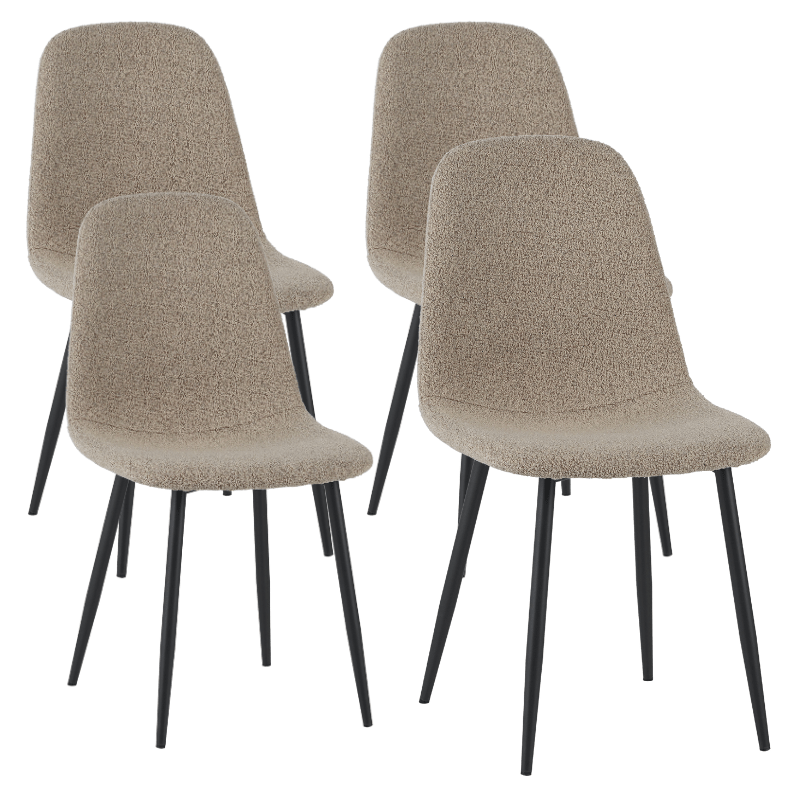 Set of 4 Scandinavian Dining Chairs Latte Bouclé Fabric Swift - Without Armrests 