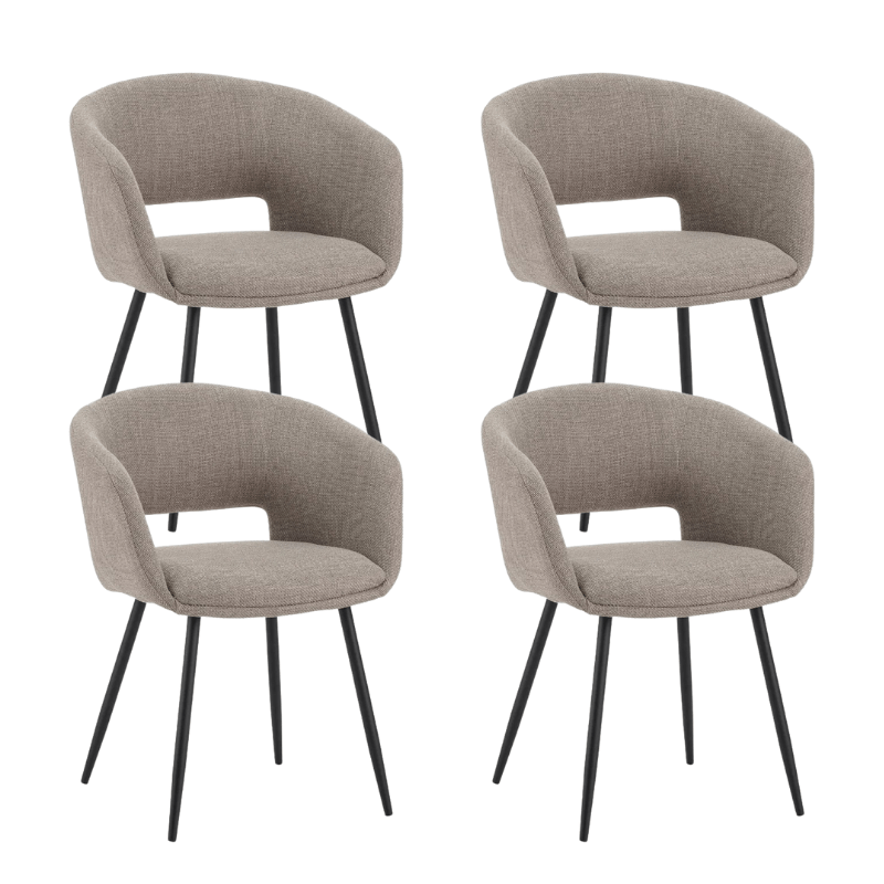 Set of 4 Scandinavian Dining Chairs Don Taupe Fabric Shell Shape - With Armrests 