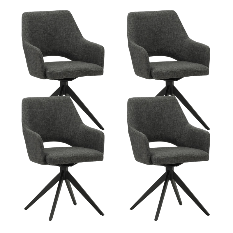 Set of 4 Swivel Dining Chairs Sid Anthracite Fabric - With Armrests 