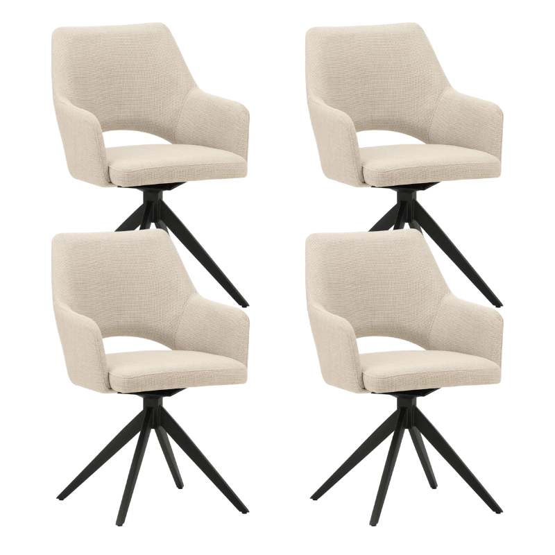 Set of 4 Rotatable Dining Chairs Sid Beige Fabric - With Armrests 