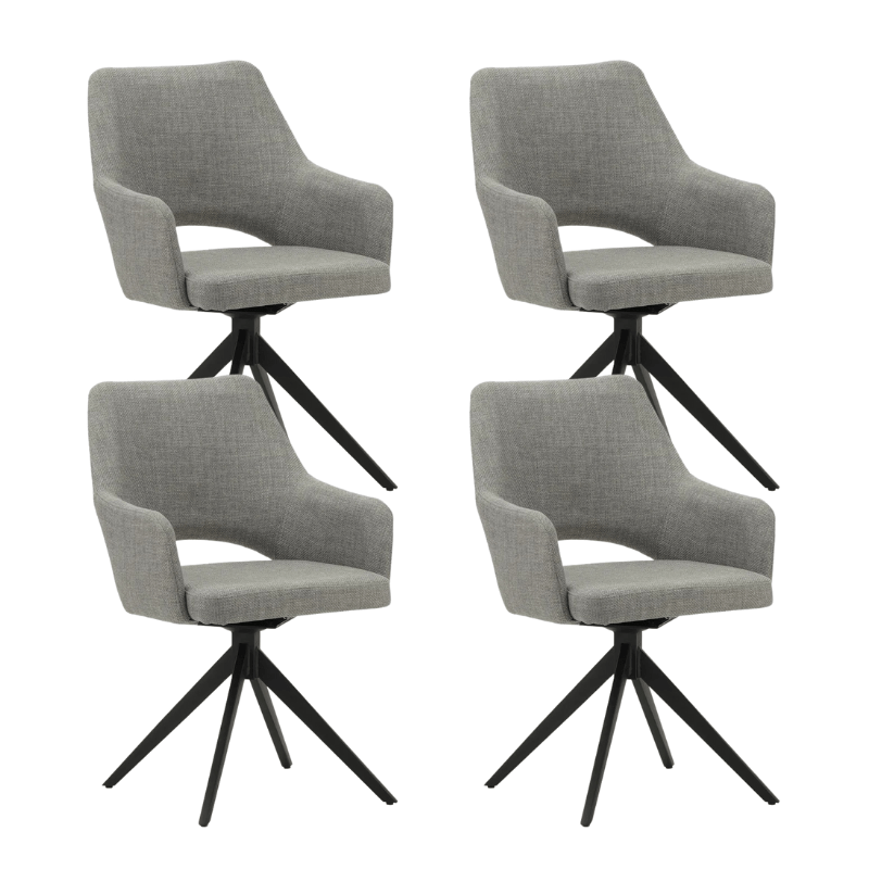 Set of 4 Swivel Dining Chairs Sid Gray Fabric - With Armrests 