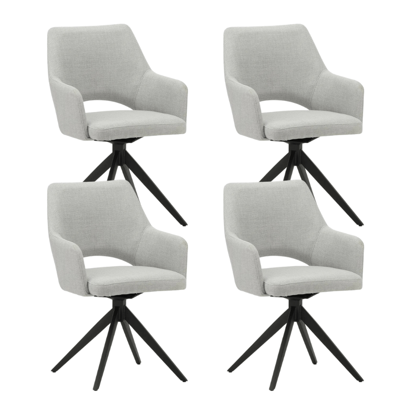 Set of 4 Swivel Dining Chairs Sid Light Grey Fabric - With Armrests 
