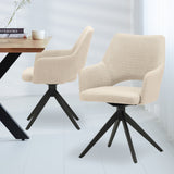Set of 4 Rotatable Dining Chairs Sid Beige Fabric - With Armrests 