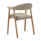 Japandi Dining Chair Sand Color Bouclé Suki - Oak Look Frame - With Armrest 