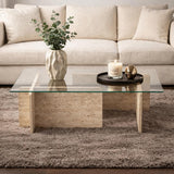 Salontafels - Salontafel travertin glas Opal 105x65 cm - Dimehouse