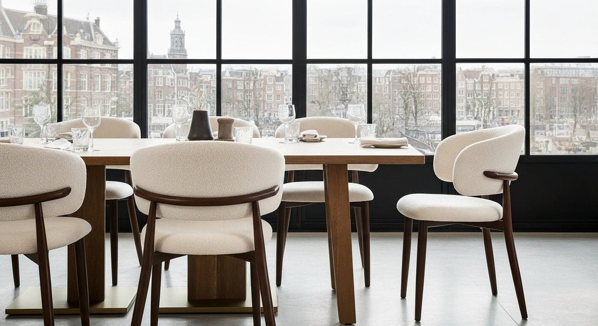 Japandi Dining Chair Yuka Beige - Walnut Look Frame 