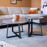 Coffee table Tanner Gray Dimehouse Gray LxWxH 80x80x18 Sintered stone Atmospheric photo diagonal front view
