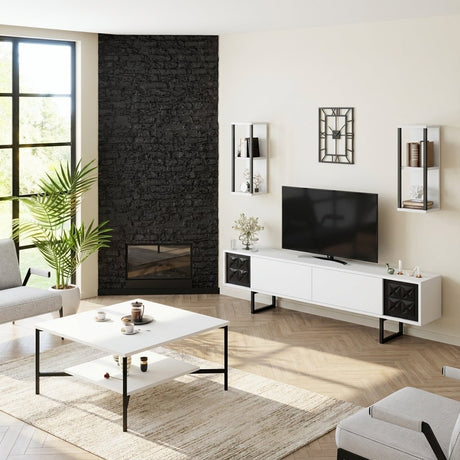 Meubelset Wit-Zwart - Black Line - Salontafel + TV Meubel sfeerfoto in modern interieur