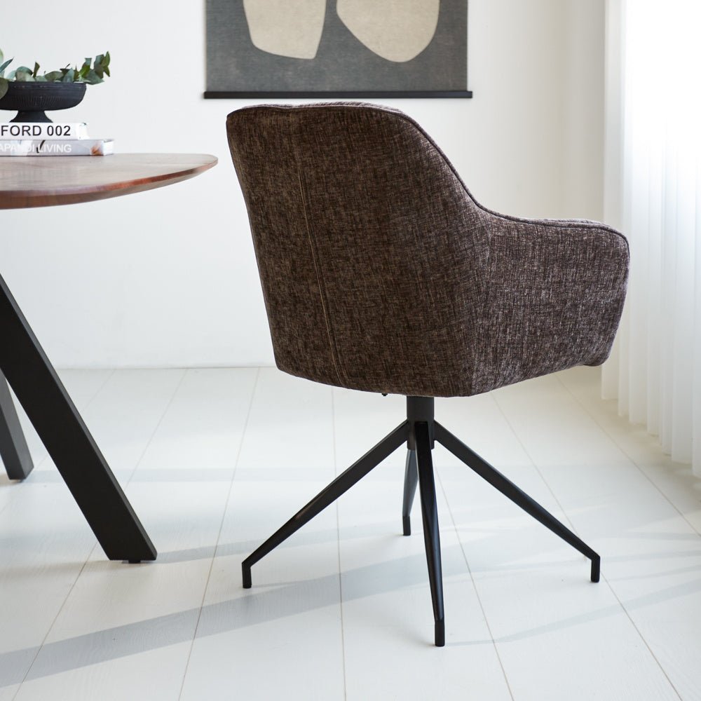 Dining room chair Camiel Dimehouse Brown LxWxH 62x61x54 Fabric Atmospheric photo diagonal rear view