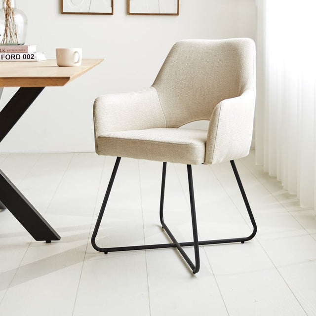 Dining room chair Suzy Dimehouse White LxWxH 64x61x53 Fabric Atmospheric photo diagonal front view