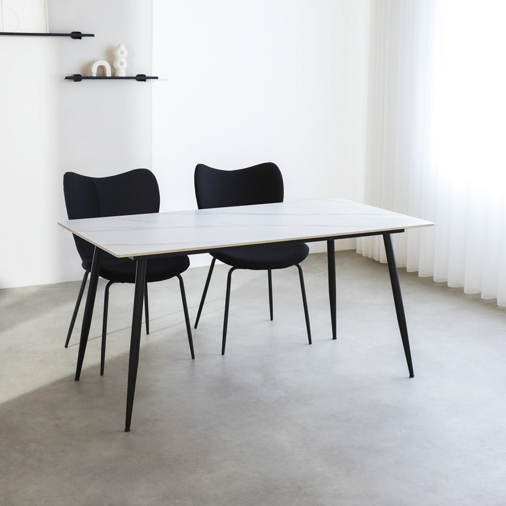 Jules White dining table Dimehouse White LxWxH 78x27x10 Sintered stone Atmospheric photo side view