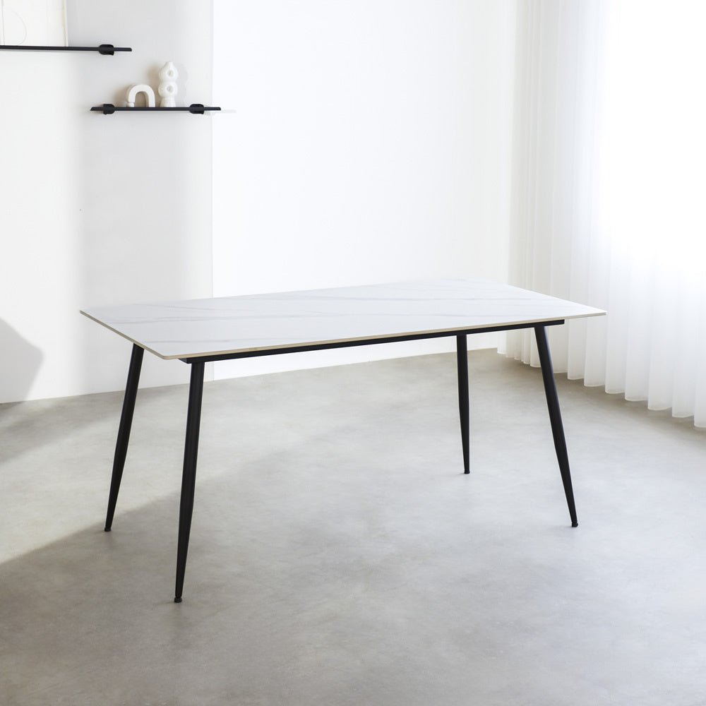 Jules White dining table Dimehouse White LxWxH 78x27x10 Sintered stone Atmospheric photo front view