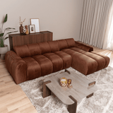 Sofas-Corner sofa with lounge copper velvet textured fabric - stripes - right - Brix-Dimehouse