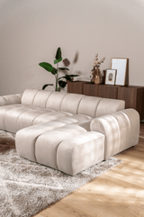 Sofas-Corner sofa with lounge beige velvet textured fabric - stripes - right - Brix-Dimehouse