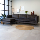 Sofa Gino Dimehouse Anthracite LxWxH 150x97x55 Fabric Atmospheric photo diagonal front view