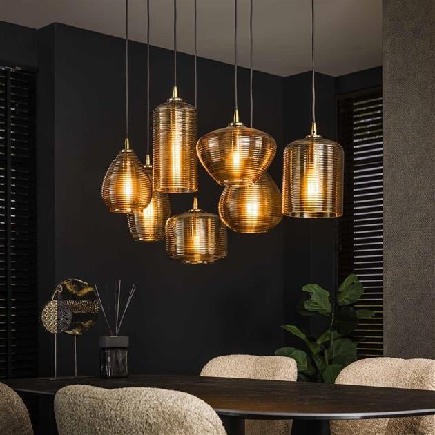 Hanging lamp Faye DH Interior Amber color glass Amber color glass Atmospheric photo diagonal front view