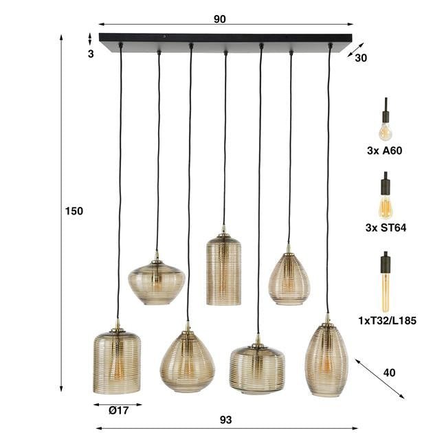 Hanging lamp Faye DH Interior Amber color glass Amber color glass White photo size indication