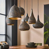 Hanging lamp Kristin DH Interior Brown LxWxH 91x45x36 Black brown Atmospheric photo diagonal front view