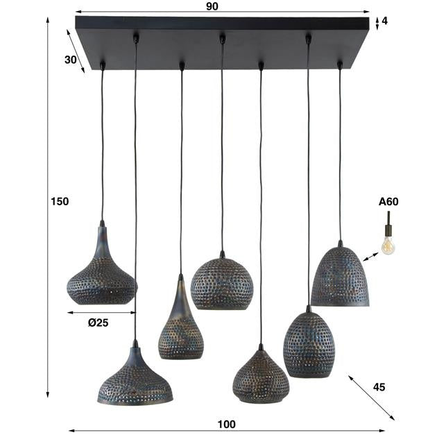Hanging lamp Kristin DH Interior Brown LxWxH 91x45x36 Black brown White photo size indication