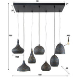Hanging lamp Kristin DH Interior Brown LxWxH 91x45x36 Black brown White photo size indication