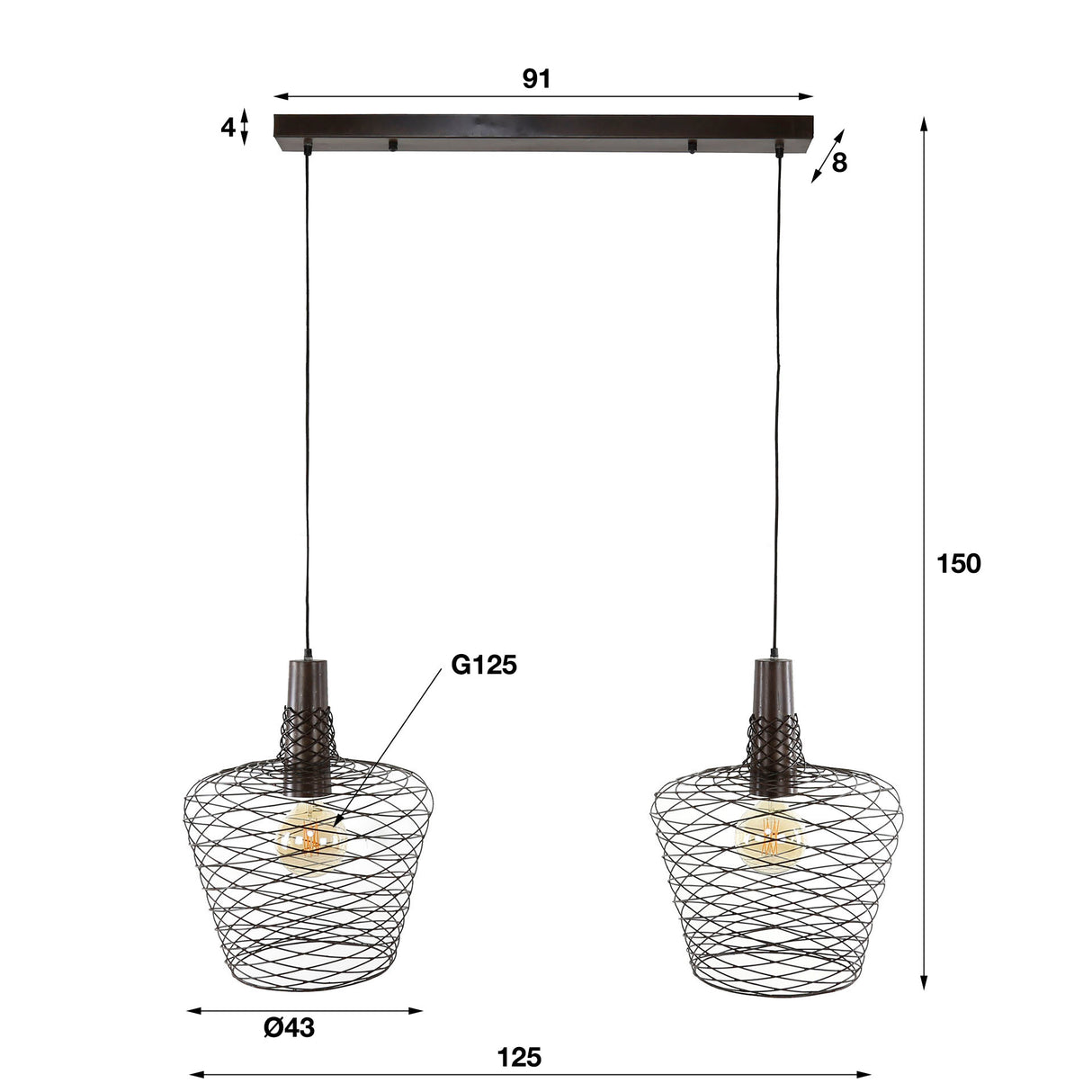 Hanging lamp Luki DH Interior Copper LxWxH 95x49x45 Metal White photo size indication