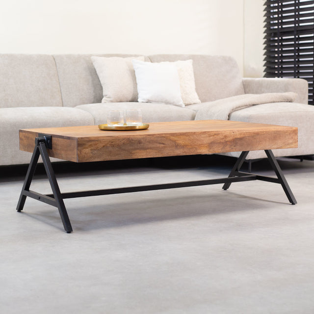 Coffee table Avia Dimehouse Brown LxWxH 125x80x16 Mango wood Atmospheric photo diagonal front view