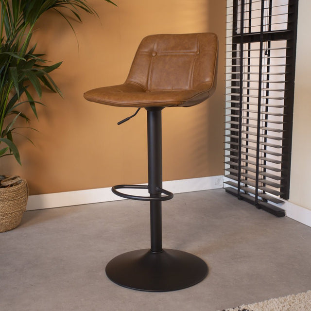 Barstool Jason Dimehouse Cognac LxWxH 82x52x39 Faux leather Atmospheric photo diagonal front view