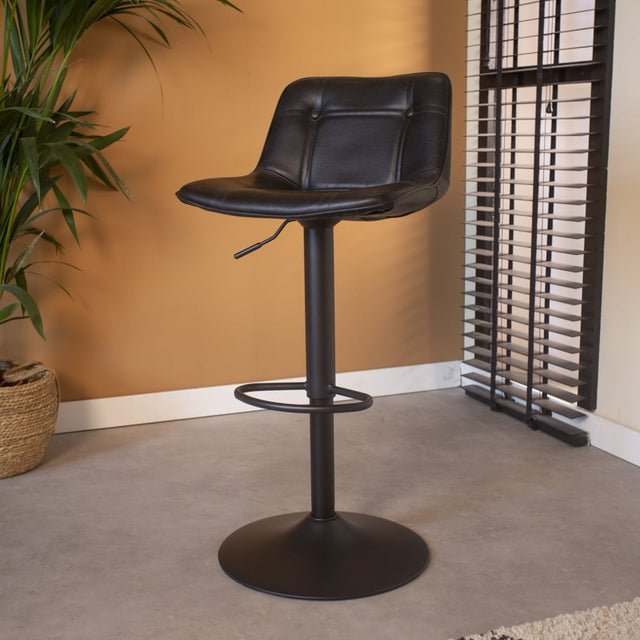 Barstool Jason Dimehouse Black LxWxH 82x52x39 Faux leather Atmospheric photo diagonal front view
