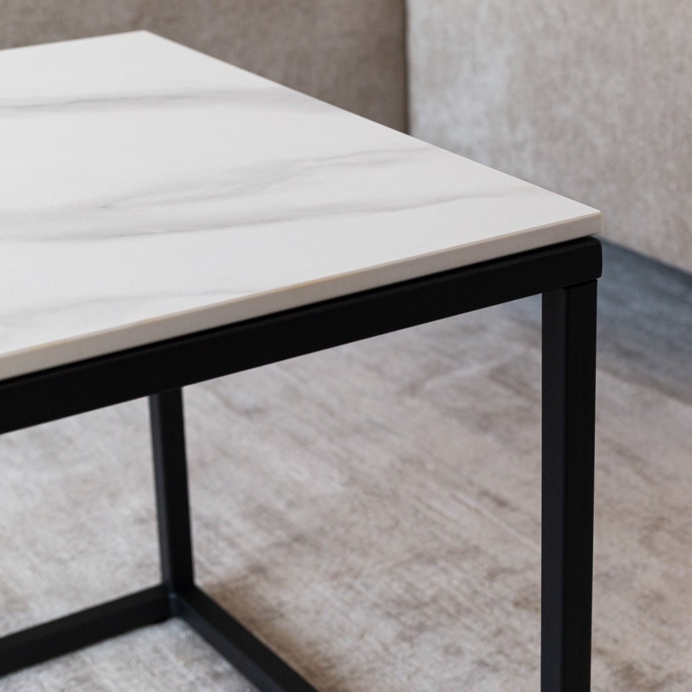 Side table Fien Dimehouse White LxWxH 63x63x10 Sintered stone Atmospheric photo detail