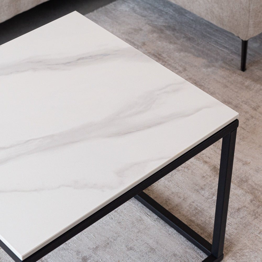 Side table Fien Dimehouse White LxWxH 63x63x10 Sintered stone Atmospheric photo detail