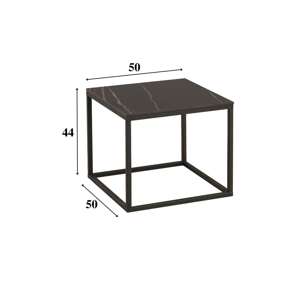 Side table Fien Dimehouse Black LxWxH 63x63x10 Sintered stone White photo size indication