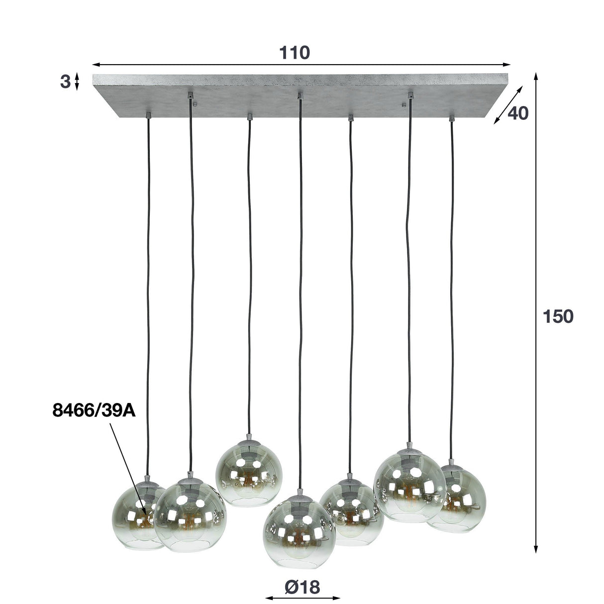 Hanging lamp Juliette DH Interior Silver LxWxH 116x48x33 Silver White photo size indication