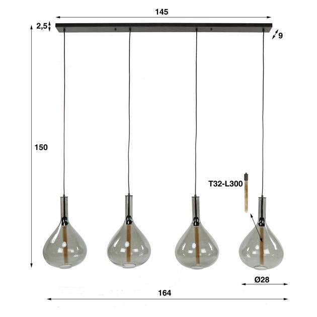 Hanging lamp Karen DH Interior Black LxWxH 102x58x39 Metal White photo size indication