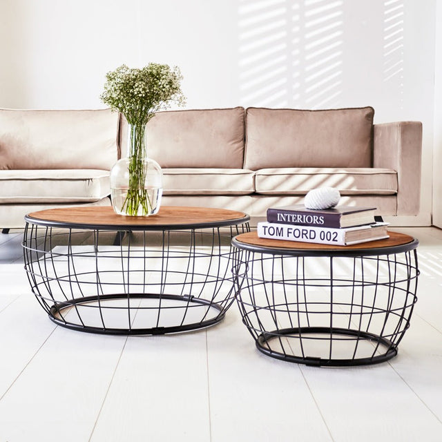 Coffee table Mace Dimehouse Brown LxWxH 80x80x42 Mango wood Atmospheric photo diagonal front view