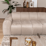 Sofas-Corner sofa with lounge beige velvet textured fabric - stripes - right - Brix-Dimehouse