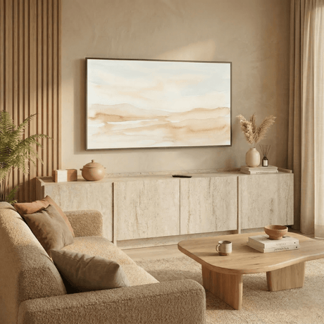 Lowen 180 cm travertine-effect melamine TV stand