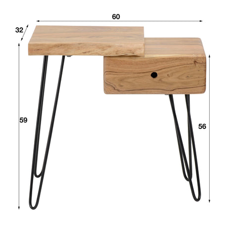 Bedside table Aberdeen DH Interior Acacia LxWxH 63x42x25 Acacia wood White photo size indication