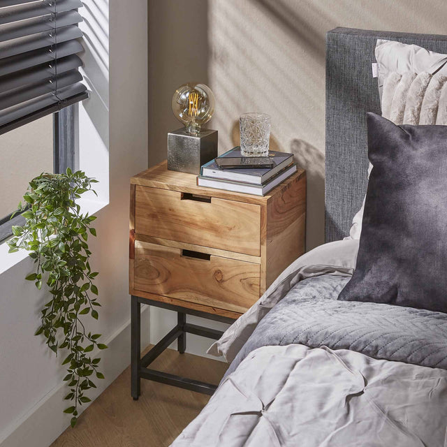Bedside table Lou DH Interior Acacia LxWxH 46x40x36 Acacia wood Atmospheric photo diagonal front view