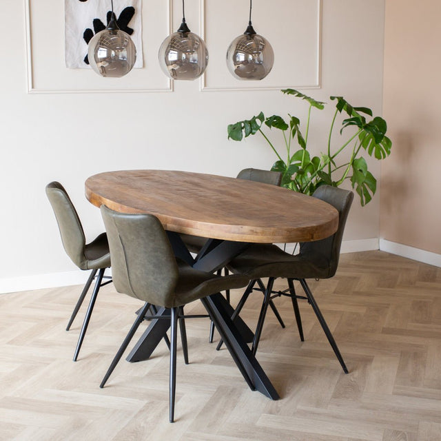 Dining table Lennon Dimehouse Brown LxWxH 203x110x10 Mango wood Atmospheric photo diagonal front view