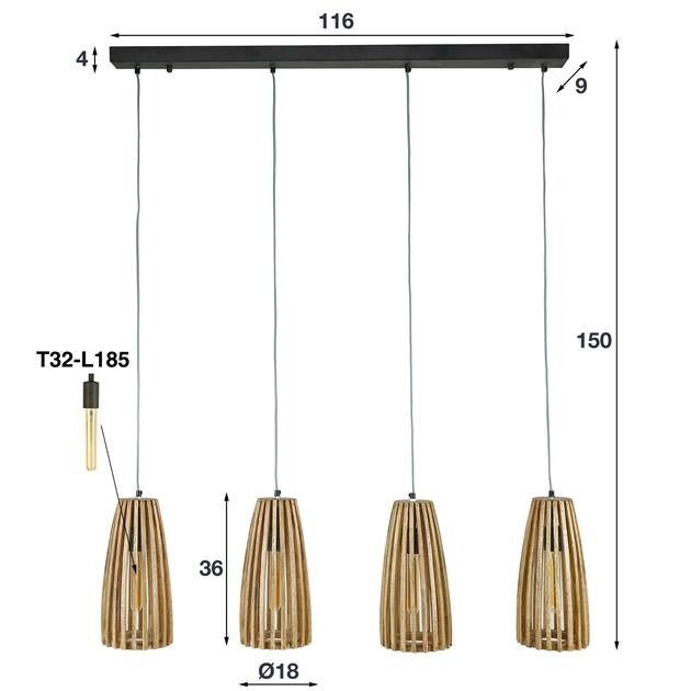 Hanging lamp Elias DH Interior Mango LxWxH 140x42x20 Mango wood White photo size indication