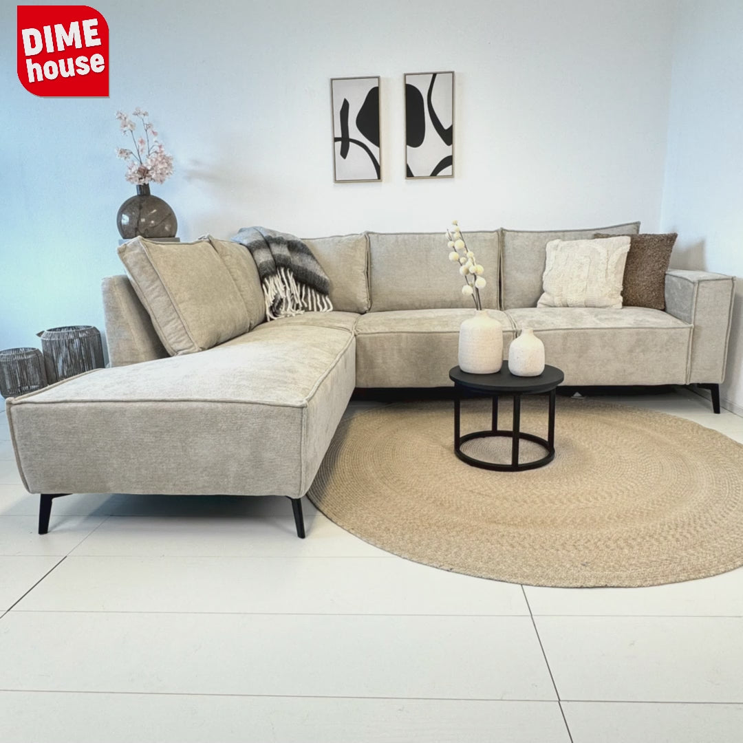 Corner sofa with beige chenille Yara chaise longue - right 