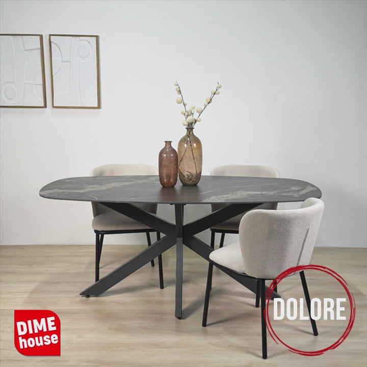 Dining table Dolore 180x90 cm Danish Oval Marble look Black 