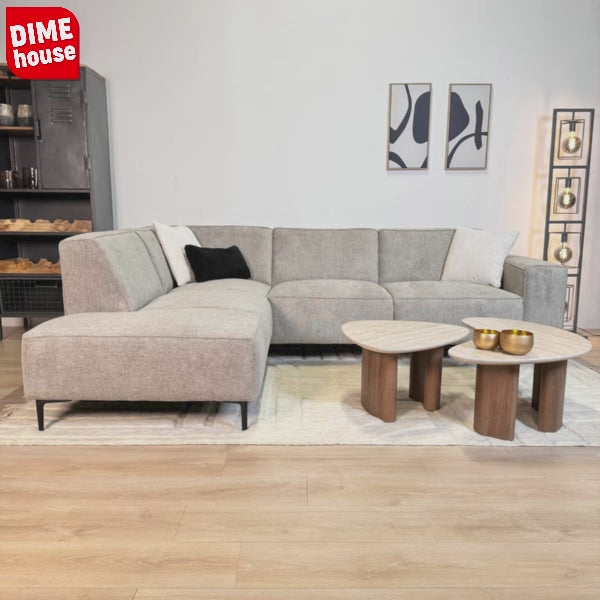 Corner sofa taupe chenille embroidered Ravi – left 