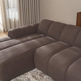 Sofas-Corner sofa with lounge soft brown bouclé fabric - stripes - left - Brix -Dimehouse